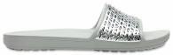 Womens Crocs Sloane Graphic Etched Slides Pearl White / Silver